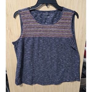 Talbots Sz L Womens  Navy Blue Orange Embroidered Sleeveless‎ Tank Shell Top